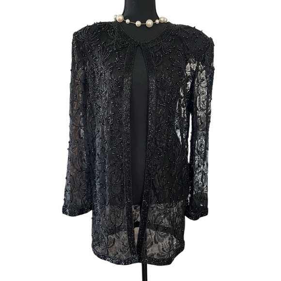 Vintage Scala 80s Beaded Lace Evening Jacket Black Gothic Fairycore M - Picture 1 of 7